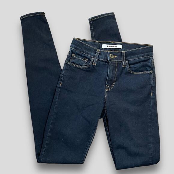 BALDWIN L CIGARETTE BOHO WESTERN SEXY DARK WASH DENIM SKINNY BLUE JEANS 25 - Picture 1 of 8